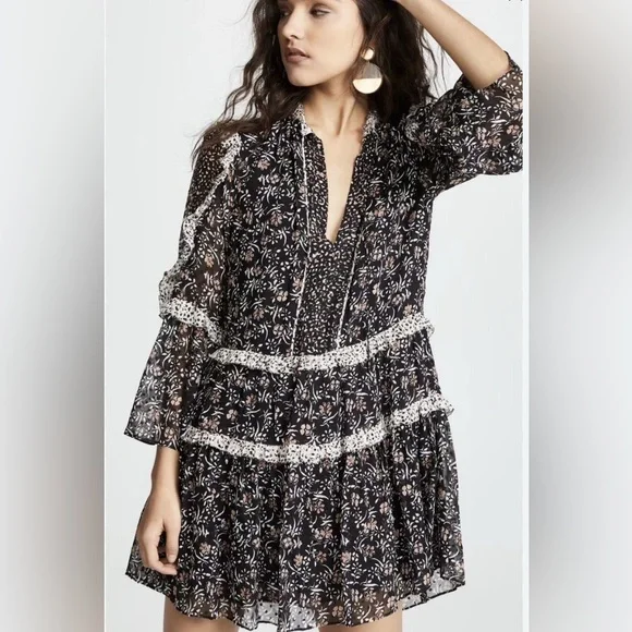 Ulla Johnson Essie dress in Noir size 2 Black and White Floral Blouse - Picture 3 of 10